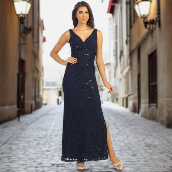 Lauren Ralph Lauren Black Lace Maxi Dress Evening Gown Sequin Detail Formal 2 - Picture 2 of 11